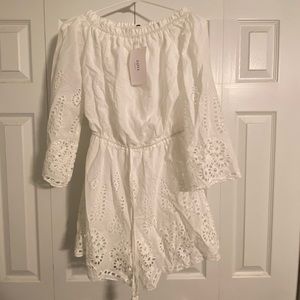 White floral lace romper